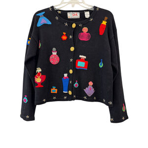 VTG Simon Sez Cardigan‎ Size M Black Multi-color